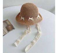 Shein 1 pieza Sombrero de paja tejido a mano para niña de 1-2 años, con cordón, protección UV, para primavera/verano