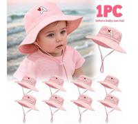 Shein 1 pieza Sombrero de sol con patrón de letras en forma de corazón para niños, estilo casual para bebé con cuerda ajustable, sombrero de cubo adecuado p