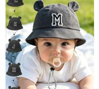Shein 1 pieza Sombrero de sol para niños con estampado de 26 letras, cordón ajustable, sombrero de cubo estilo casual para bebé, adecuado para exteriores, p