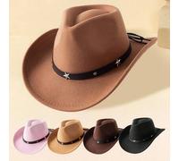 Shein 1 pieza Sombrero de vaquero de fieltro con decoración de estrella de cuero unisex para niños, estilo retro occidental, adecuado para todas las estacio