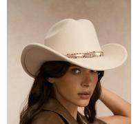 Shein 1 pieza Sombrero de vaquero estilo occidental de lana sintética de unicolor, hecho a mano y decorado, adecuado para festivales de música, eventos de v