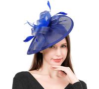 Shein 1 PIEZA Sombrero tipo fascinador para mujeres - Diadema con flor de malla, cinta y plumas, estilo de los años 50 y 60, elegante para té, Kentucky Derb