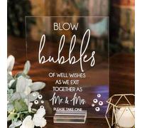 Shein 1 pieza Soplando burbujas de buenos deseos para el nuevo Sr. y Sra. Letrero de boda de acrílico con apariencia de vidrio transparente, decoración de b
