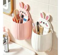 Shein 1 pieza Soporte de almacenamiento de pared con forma de conejo lindo, sin perforación, ahorrador de espacio para cepillos de dientes, peines y herrami