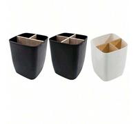 Shein 1 PIEZA Soporte de bambú para cepillos de dientes para baños, organizador de 3 ranuras para cepillos de dientes y pasta de dientes, organizador de enc