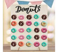Shein 1 pieza Soporte de madera con 25 agujeros para exhibir donuts, decoración de mesa para graduación, fiesta de cumpleaños, mesa de postres de boda rústi