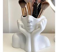 Shein 1 pieza Soporte de pinceles de maquillaje hecho a mano con diseño creativo de Body humano, caja de almacenamiento de pinceles de maquillaje de escrito