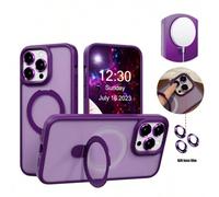 Shein 1 pieza Soporte magnético pivotante morado con película de lente de aleación, sensación de piel mate PC+Silicona TPU 2 en 1 con anillo metálico magnét
