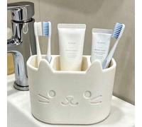 Shein 1 pieza Soporte para cepillo de dientes y pasta de dientes con diseño de gato de 3 ranuras con función de drenaje, estante multifuncional para almacen