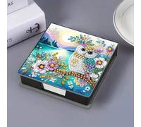 Shein 1 pieza Soporte para notas adhesivas DIY 5D Arte de diamante con patrón de búho Forma asimétrica Embellecido con cristales de strass negro Caja de