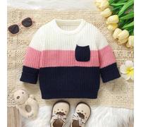 Shein 1 pieza Suéter básico de manga larga y multicolor para niños, jersey informal minimalista de bloques de color con bolsillo pequeño, se puede usar
