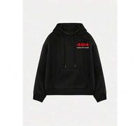 Shein 1 Pieza Sudadera casual con capucha y bolsillos para hombre - Corte holgado, negro con impresión roja ERROR 404 HUMAN NOT FOUND, cómoda y elegante par