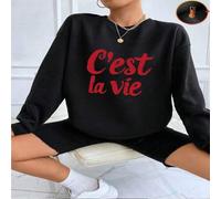 Shein 1 pieza Sudadera con capucha de forro polar con estampado de letras "C'est La Vie" para mujer, estilo casual, regalo perfecto para fiestas y cumpleaño