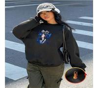 Shein 1 pieza Sudadera con capucha de forro polar con estampado gráfico de Buffy the Vampire Slayer para mujer, sudadera casual de manga larga, cálida y gru