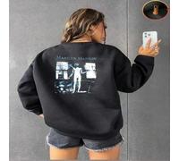 Shein 1 pieza Sudadera con capucha de mujer con estampado gráfico del retrato de Marilyn Manson, jersey cálido, estilo casual (Sudadera con capucha de felpa