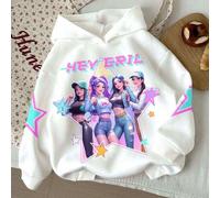 Shein 1 pieza Sudadera con capucha estampada con personaje de dibujos animados blanco, estilo gráfico KPOP, regalo para fans de la ola coreana, ropa de moda