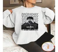 Shein 1 pieza Sudadera con capucha gráfica de impresión de foto de Jung Kook Seven Days A Week para mujer, cálida y cómoda, casual de cuello redondo
