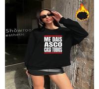 Shein 1 PIEZA Sudadera con cuello redondo de forro polar casual con estampado de eslogan en español "ME DAIS ASCO CASI TODOS", un regalo perfecto para cumpl