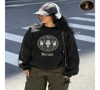 Shein 1 pieza Sudadera con cuello redondo de forro polar con estampado gráfico de la diosa de la luna Hécate, regalo de cumpleaños perfecto, regalo festivo