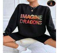 Shein 1 pieza Sudadera con cuello redondo y forro polar con estampado de la banda Imagine Dragons, adecuada para uso diario, regalo perfecto para fiestas y