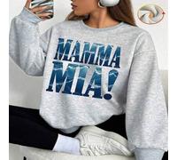 Shein 1 pieza Sudadera con cuello redondo y forro polar con estampado de olas "Mamma Mia" para mujer, jersey informal, cálido y acogedor, el regalo de cumpl