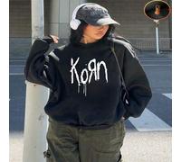 Shein 1 pieza Sudadera de cuello redondo de felpa informal con gráfico del logo de Korn, regalo de cumpleaños perfecto, presente para fiestas