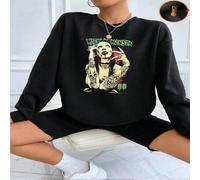 Shein 1 pieza Sudadera de cuello redondo para mujer con estampado gráfico del retrato de Marilyn Manson, top de manga larga con estilo de moda, camiseta cas