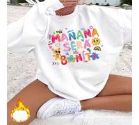 Shein 1 pieza Sudadera de felpa con cuello redondo y gráfico de dibujos animados coloridos "Mañana será bonito" para mujer, el regalo de cumpleaños y festiv