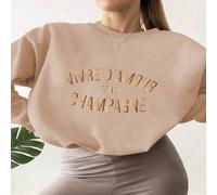 Shein 1 PIEZA Sudadera de forro polar con estampado "Vivre D'amour Et De Champagne" para mujer, suéter cálido de invierno, blusa de estilo casual y de moda