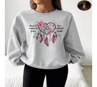 Shein 1 pieza Sudadera de mujer con cuello redondo con estampado floral de atrapasueños, gráfico "Amor sin límites", Camiseta de manga larga con estilo bohe