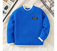 Shein 1 pieza Suéter básico con parche en inglés 2 en 1 para niños pequeños, adecuado para conjuntos de ropa de niños, ropa de niño, regreso a la escuela, a