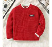 Shein 1 pieza Suéter básico con parche en inglés 2 en 1 para niños pequeños, adecuado para conjuntos de ropa de niños, ropa de niño, regreso a la escuela, a