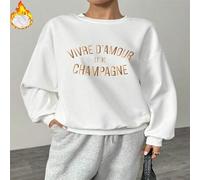 Shein 1 pieza Suéter de felpa con estampado de letras "Vivre D'Amour Champagne" para mujer, jersey cálido de invierno, top de manga larga.