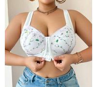 Shein 1 pieza Sujetador inalámbrico de talla grande con bordado y botón delantero