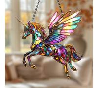 Shein 1 pieza Suncatcher de unicornio de acrílico colorido WhimsyWings con alas brillantes - Adorno colgante con temática de animales mágicos para el jardín