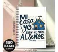 Shein 1 pieza Tamaño A5, 50 hojas/100 páginas Cuaderno espiral con versículos bíblicos cristianos inspiradores en español - Diseño "Mi casa y yo serviremos