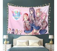 Shein 1 pieza Tapiz de Doki Doki Literature Club - Personajes de anime, rosa pastel y decoración escolar - Póster colgante de pared horizontal para dormitor