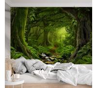 Shein 1 pieza Tapiz de pared con escenario del bosque verde textil, con 3 clavos y 2 ganchos, decoración de pared rectangular del dormitorio con estampado f