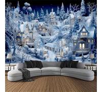 Shein 1 pieza Tapiz del paisaje nevado de la ciudad navideña 3D, decoración de pared del mundo de invierno, mejor opción para la decoración de la sala de es