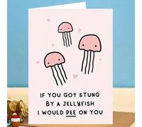 Shein 1 pieza Tarjeta de cumpleaños divertida "Te salvaré si te pica una medusa", adecuada para familiares, parejas, amigos y colegas, con sobre de color al
