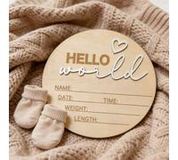 Shein 1 pieza Tarjeta de memoria del crecimiento del bebé en 3D, Placa de madera de anuncio de nacimiento del bebé "Hola mundo"