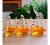 Shein 1 pieza Tarro de almacenamiento de miel de estilo japonés de vidrio con agitador de vidrio y decoración de abeja linda, adecuado para almacenar granos