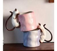 Shein 1 pieza Taza de cerámica con diseño 3D de gato siamés, taza de café con leche linda con forma de gato, taza de desayuno creativa con forma de gato sia