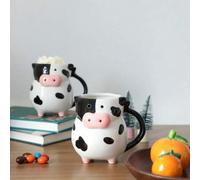 Shein 1 pieza Taza de cerámica con diseño lindo de vaca, taza de café creativa con diseño de panda, taza de leche de gran capacidad hecha a mano, taza de ju