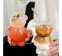 Shein 1 pieza Taza de oso pequeño popular del restaurante Ins, taza de vidrio de dibujos animados creativa para jugo de fruta, leche, té