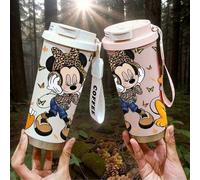 Shein 1 pieza Taza de viaje aislada al vacío de 500ml con diseño de estampado de leopardo de DISNEY Minnie Mouse. Taza de café decorativa para bebidas calie