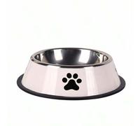 Shein 1 pieza Tazón de acero inoxidable de gran capacidad con estampado de huella de pata, antideslizante y duradero, tazón para perros medianos y grandes p