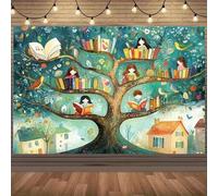 Shein 1 pieza Tela de fondo con diseño de árbol de gusano de libro 2D: Maravilloso mundo de lectura soñadora, decora momentos alegres del día, llena instant