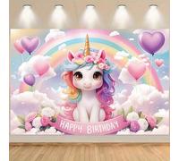 Shein 1 pieza Tela de fondo de unicornio rosa encantador para feliz cumpleaños, perfecta para accesorios de fotos, decoración del hogar, decoración de la ha