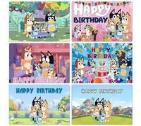 Shein 1 pieza Tela de fondo para fotografía de fiesta de cumpleaños de Bluey, decoración de fiesta, cartel de fotografía, accesorios, decoración perfecta de